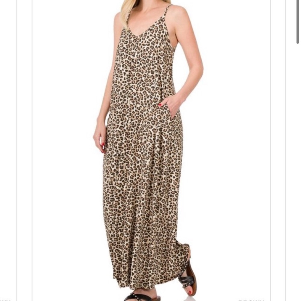 NWOT ZENANA leopard soft maxi dress POCKETS M L